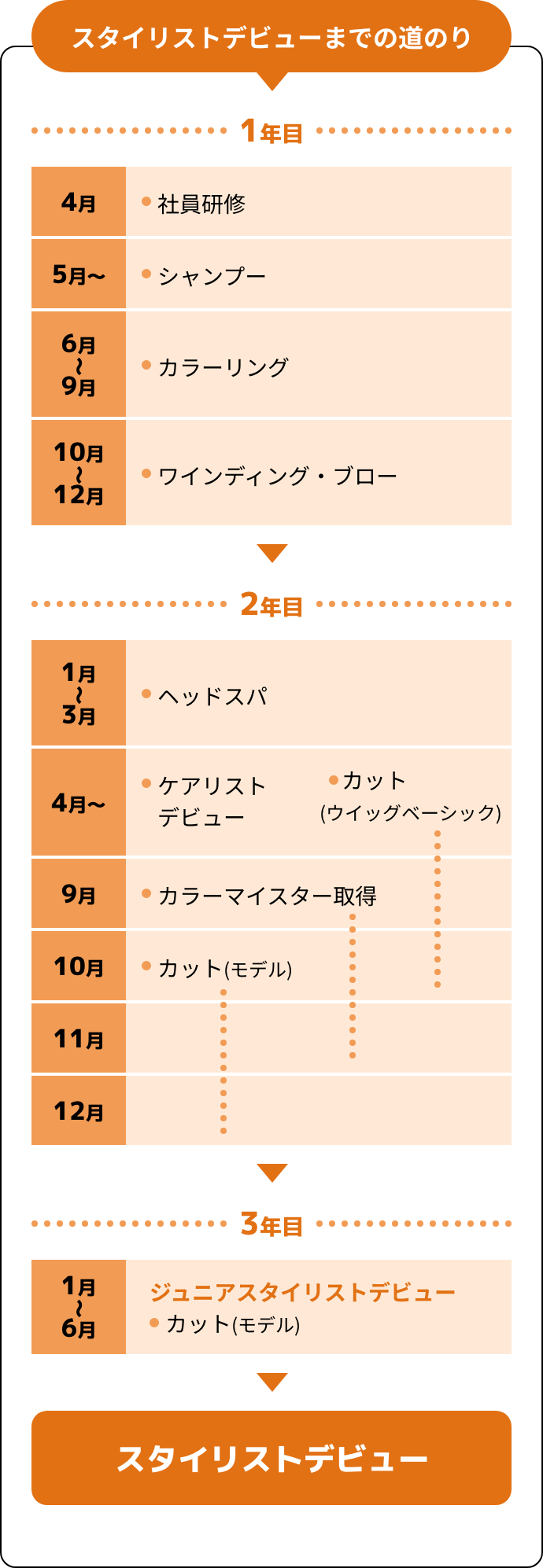 スタイリストデビューまでの道のりの図